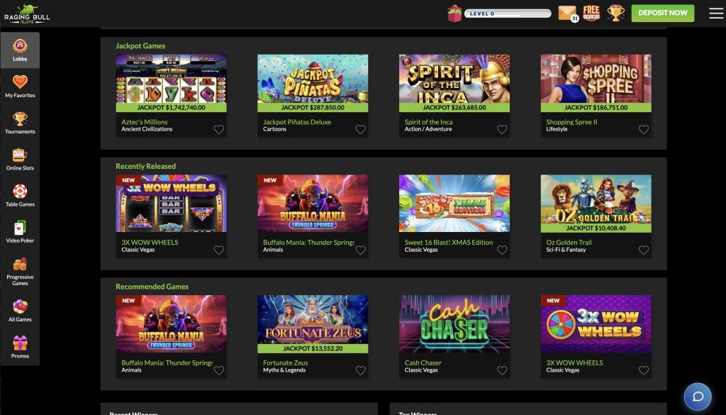 Raging Bull Slots Pennsylvania Screenshot